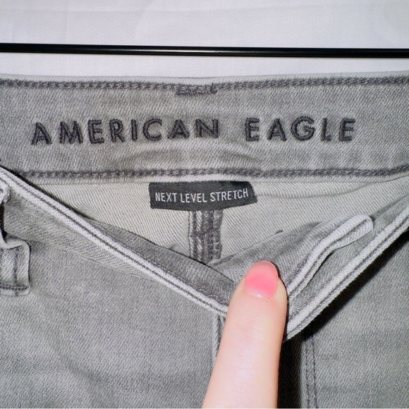 American Eagle AE Gray Wash Next Level Stretch Distressed Hi Rise Jegging Jean - Picture 2 of 7